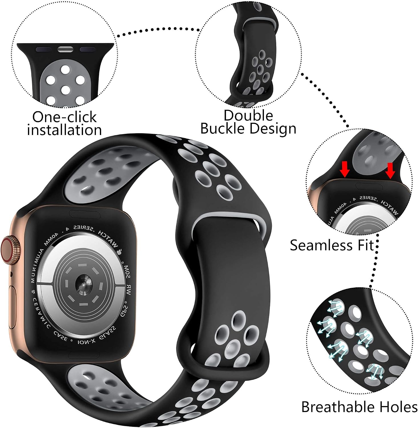 Epova Silicone Sport Strap Compatible with Apple Watch Strap 38mm 40mm 41mm 42mm - Image 3