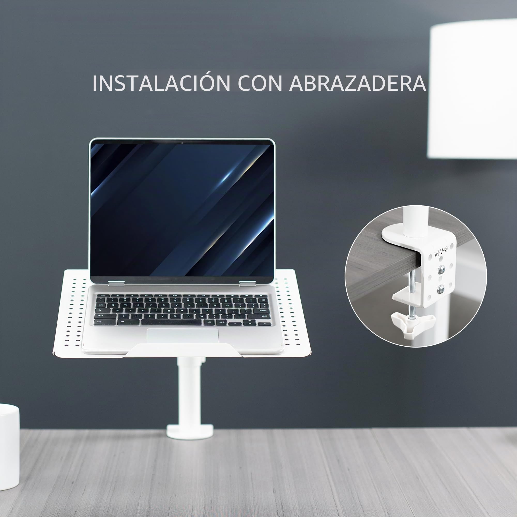 VIVO STAND-V001LW - Soporte de Escritorio para Laptop, extensión Totalmente Ajustable con Abrazadera en C, Color Blanco