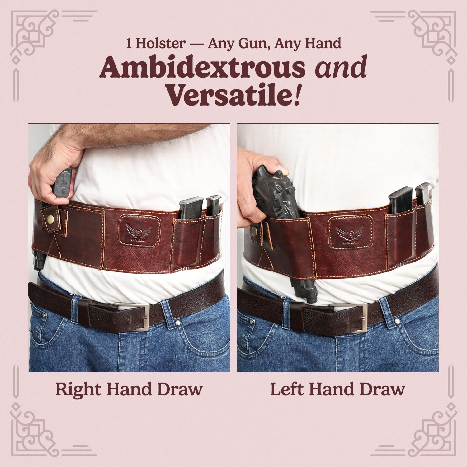 Belly Band Holster - Guardian Belt Holster - Cowhide Leather Comfortable Carry, Athletic Design, Ambidextrous, Water-Resistant, Compatible with Glock, Smith & Wesson - Unisex