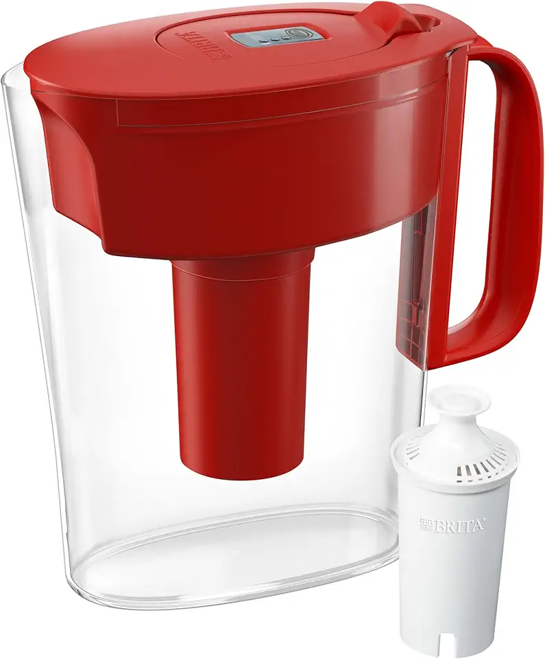 Brita Jarro de filtro de água para torneira e água potável com 1 filtro padrão, dura 2 meses, capacidade para 6 xícaras, livre de BPA, vermelho