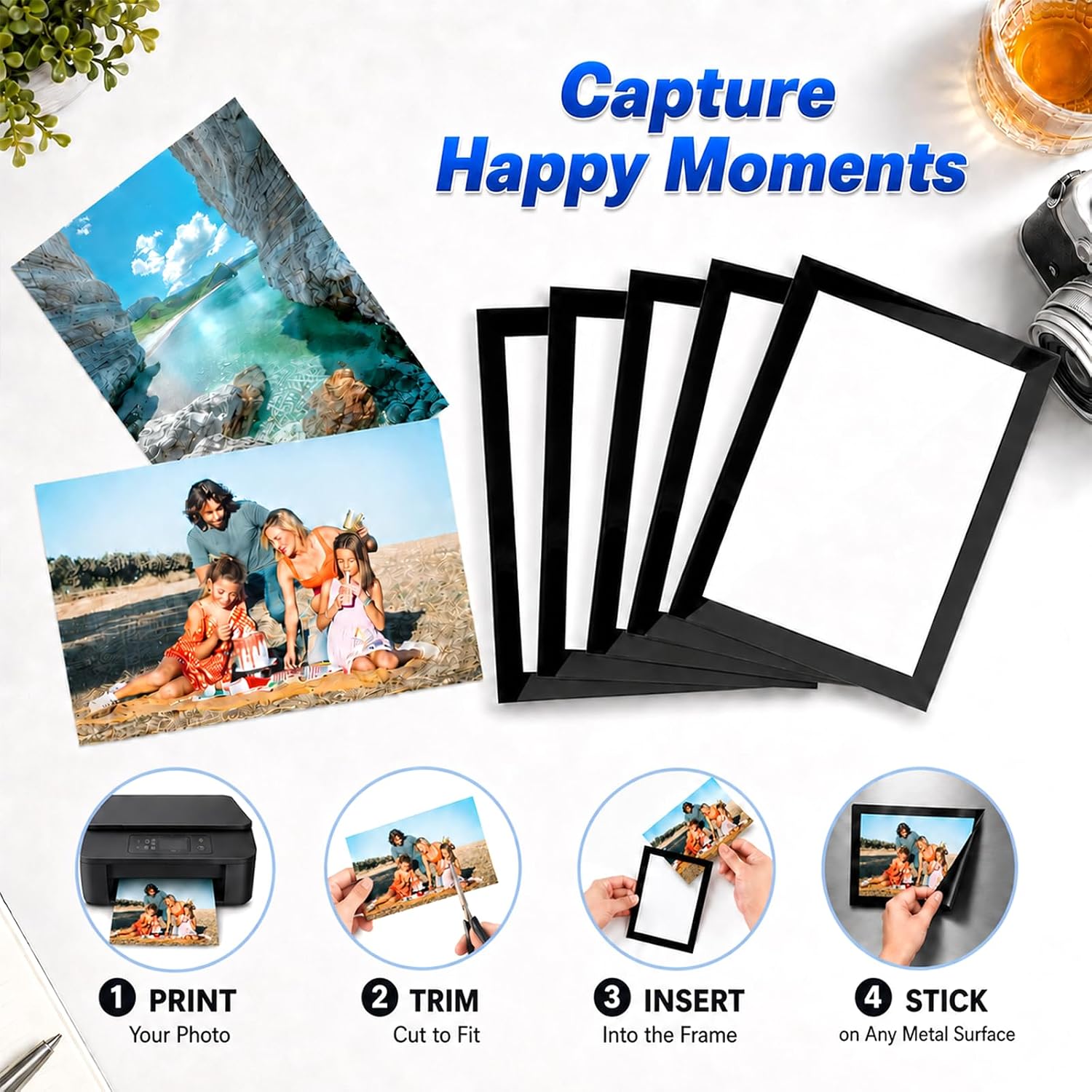 4×6" 6Pack Black Magnetic Photo Frames for Fridge with Strong Hold