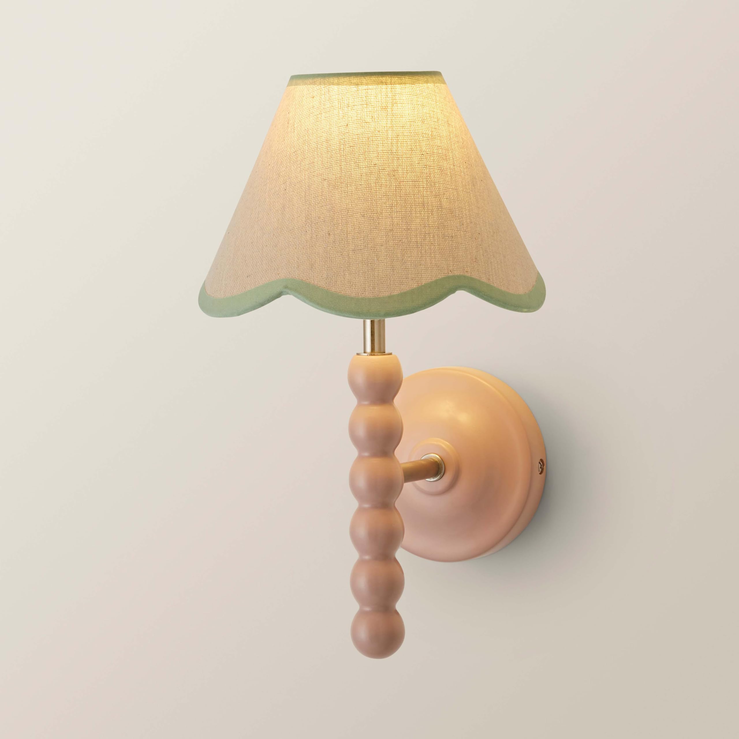 ValueLights | Bobbin Pink Wall Light with Green Trim Scallop Shade | Wall Lights, Home Décor & Improvement Essential | Mains Wired