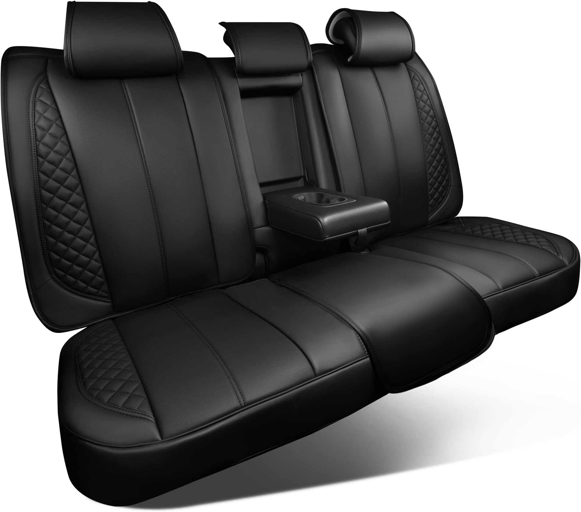 CAR PASS Waterproof Leather Back Seat Covers, Nappa PU Leather Rear Seat Bench Cushioned Breathable Back Row Protector Universal Fit for Car Sedan SUV Pickup Truck, Backseat Rear (Black)