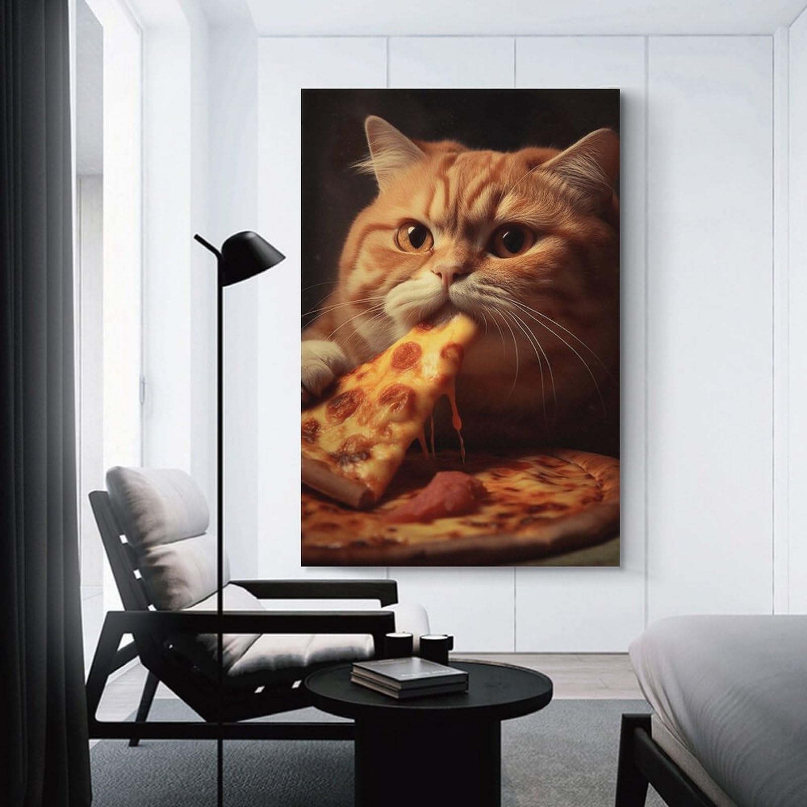 Junmoney Unframe-Style-24 Cat Eating Pizza Decorative Canvas Print, 20X30inch(50X75cm), For Contemporary Homes, Apartments Or Offices, Home Artwork For Modern Interiors