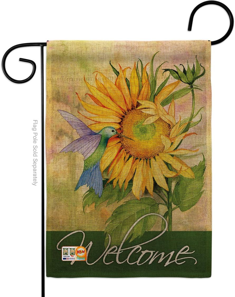 Sunflower with Hummingbird Burlap Garden Flag Floral Tulip Rose Orchid Lilies Season Springtime Flower Wreath Small Decorative Gift Yard House Banner Double-Sided Made In USA 13 X 18.5