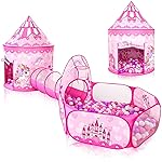 3pc Kids Play Tent for Girls with Ball Pit, Crawl Tunnel, Princess Tents for Toddlers, Baby Space World Playhouse Toys (3PC Princess Dream Tent)