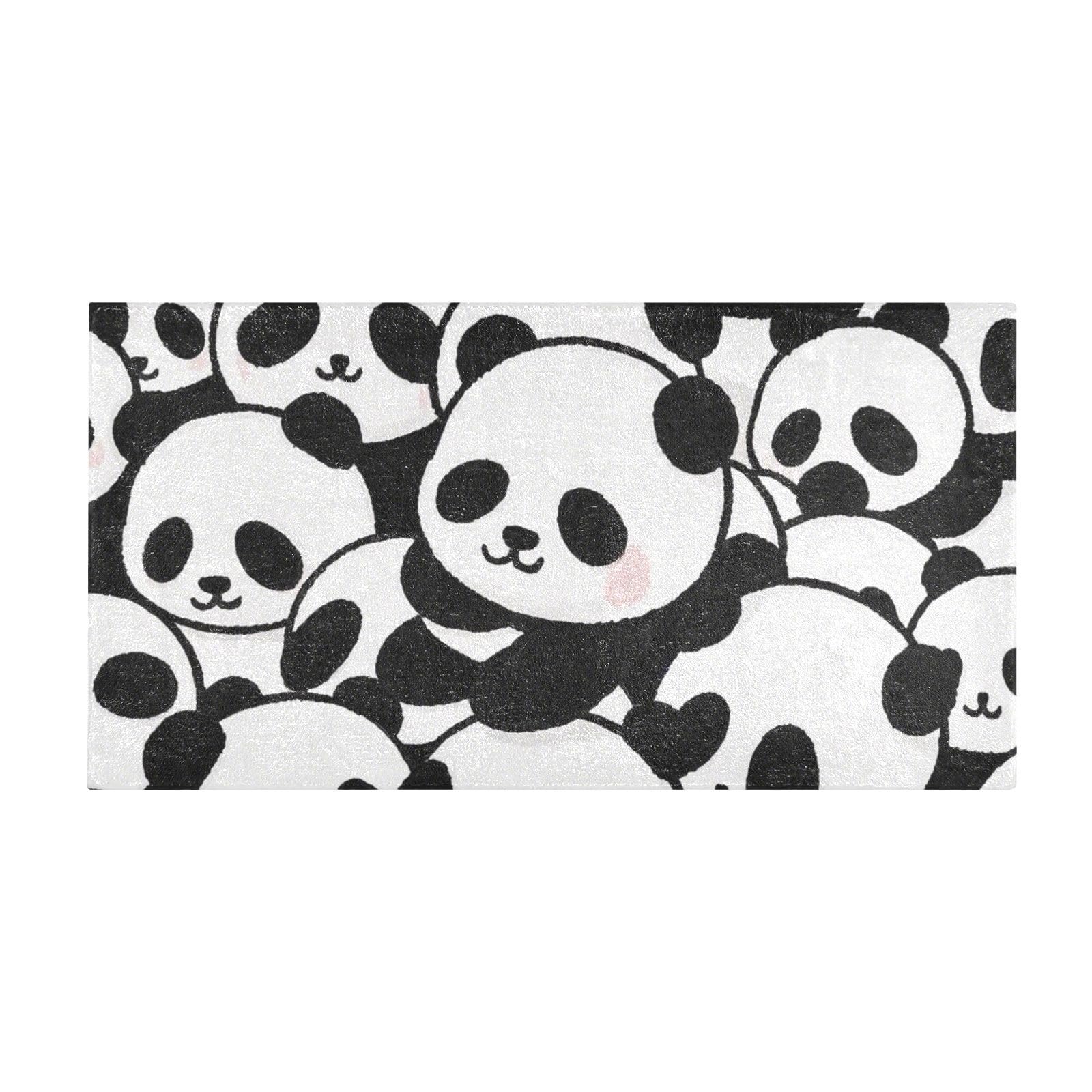 Tapis de douche panda noir et blanc 99x50 cm antidérapant et ultra absorbant pour salle de bain
