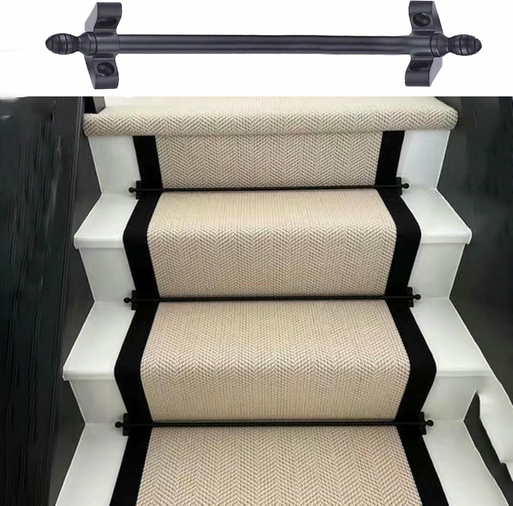 Tringles d'escalier pour tapis de marche clips antidérapants en métal noir