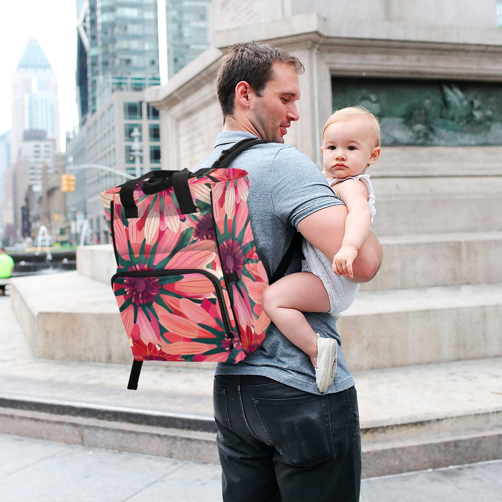 Borsa per pannolini zaino da donna fiori vivaci rosso