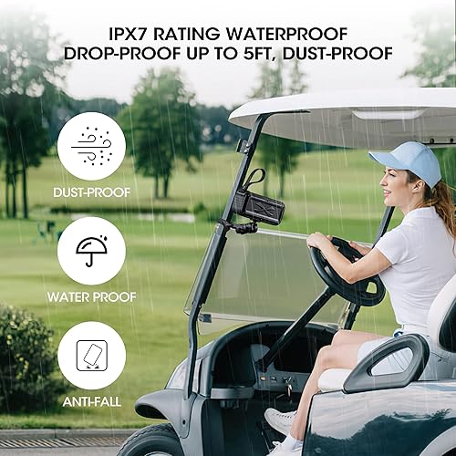 Miniatura 4 de Roykaw Altavoz Bluetooth de golf con soporte, sonido estéreo fuerte, IPX7 impermeable, a prueba de golpes y polvo, altavoz inalámbrico portátil
