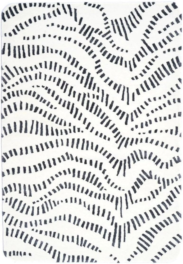 Modern Abstract Area Rug, Hand-Tufted Wool, Contemporary Geometric Design, Black and White (White/Black, 2x3)