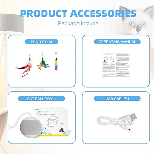 Miniatura 6 de Juguetes para gatos, juguete para gatos Turbo Tail Popper de 2 velocidades, interactivo, ratón, bola de gato, control táctil y control de sonido,