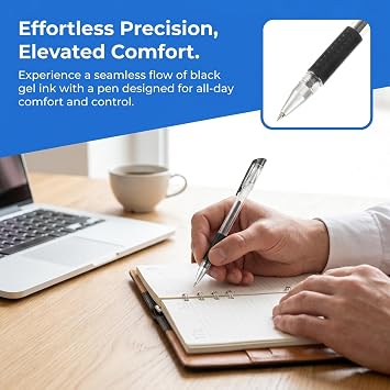 12 pack Black Gel Ink Pens 0.5mm Fine Point Pens Smooth Writing Pen Set for Office School Students and Everyday Note Taking