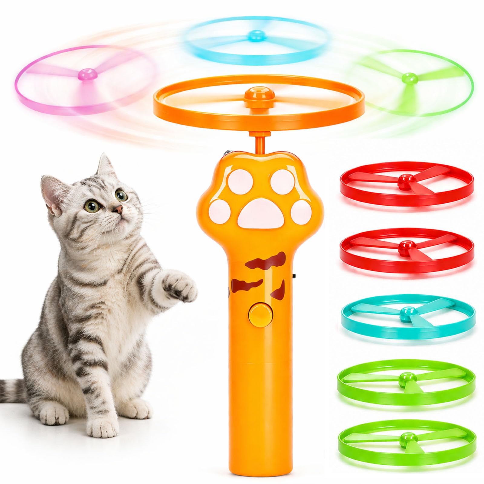 Cat Fetch Toy, Rechargeable Flying Disc Launcher Toy with 8 Flying Discs, Interactive Cat Toy for Indoor Cats, Cat Chase Toy for Bored Indoor Cats, Kittens & Adult Cats