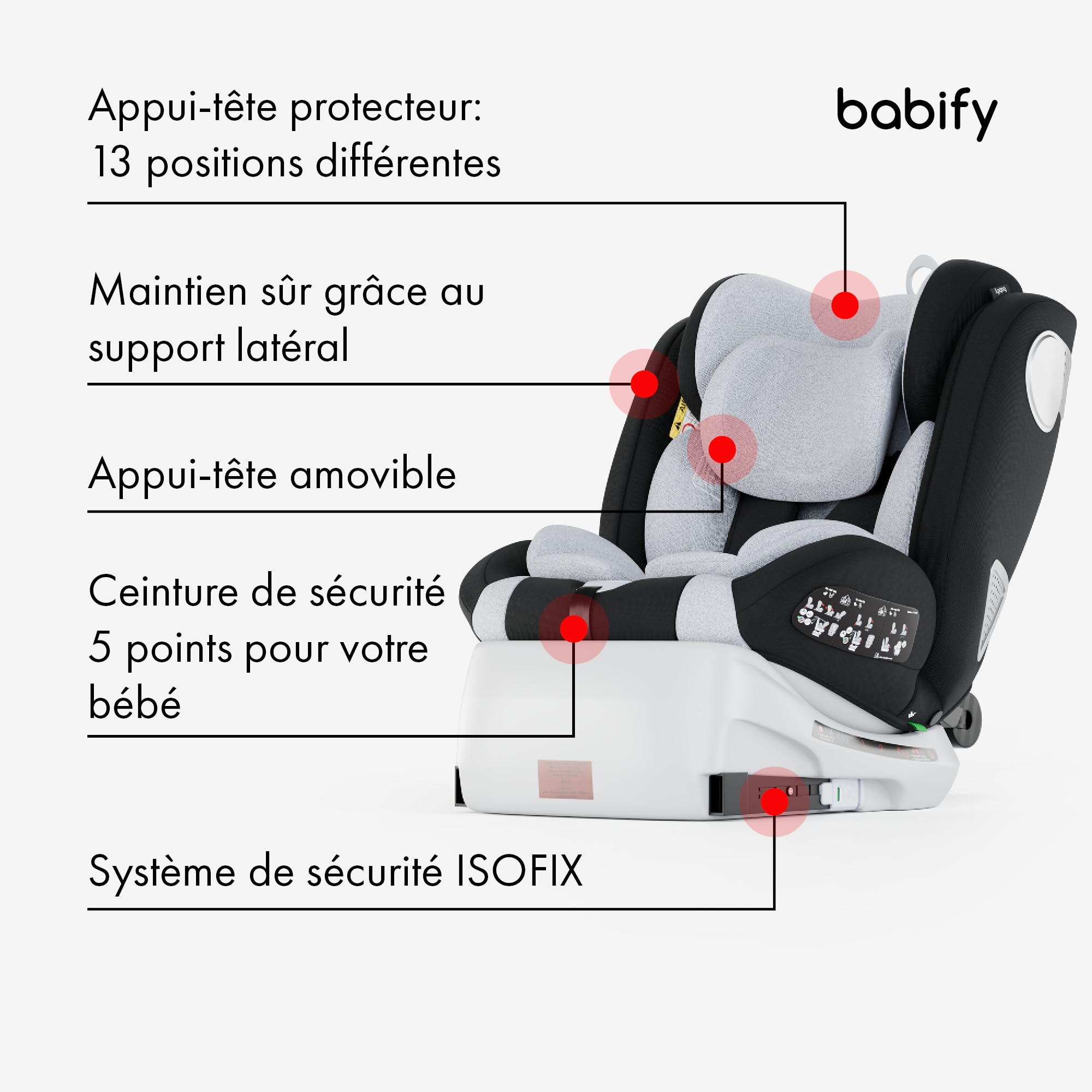 Babify Onboard Siege Auto ECE R129/i-Size, Bebe 0 à 36kg, Siege Auto Isofix Groupe 0 1 2 3, Siège Auto Bébé et Enfants de 0 à 12 Ans, Sièges Auto Pivotant 360, Ergonomique, Rehausseur Voiture Enfant