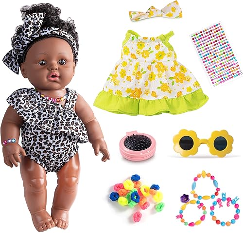 KidEwan - Muñecas y accesorios africanos de 12 pulgadas, muñeca de bebé recién nacida, muñecas de bebé de la vida real, muñecas negras de bebé,