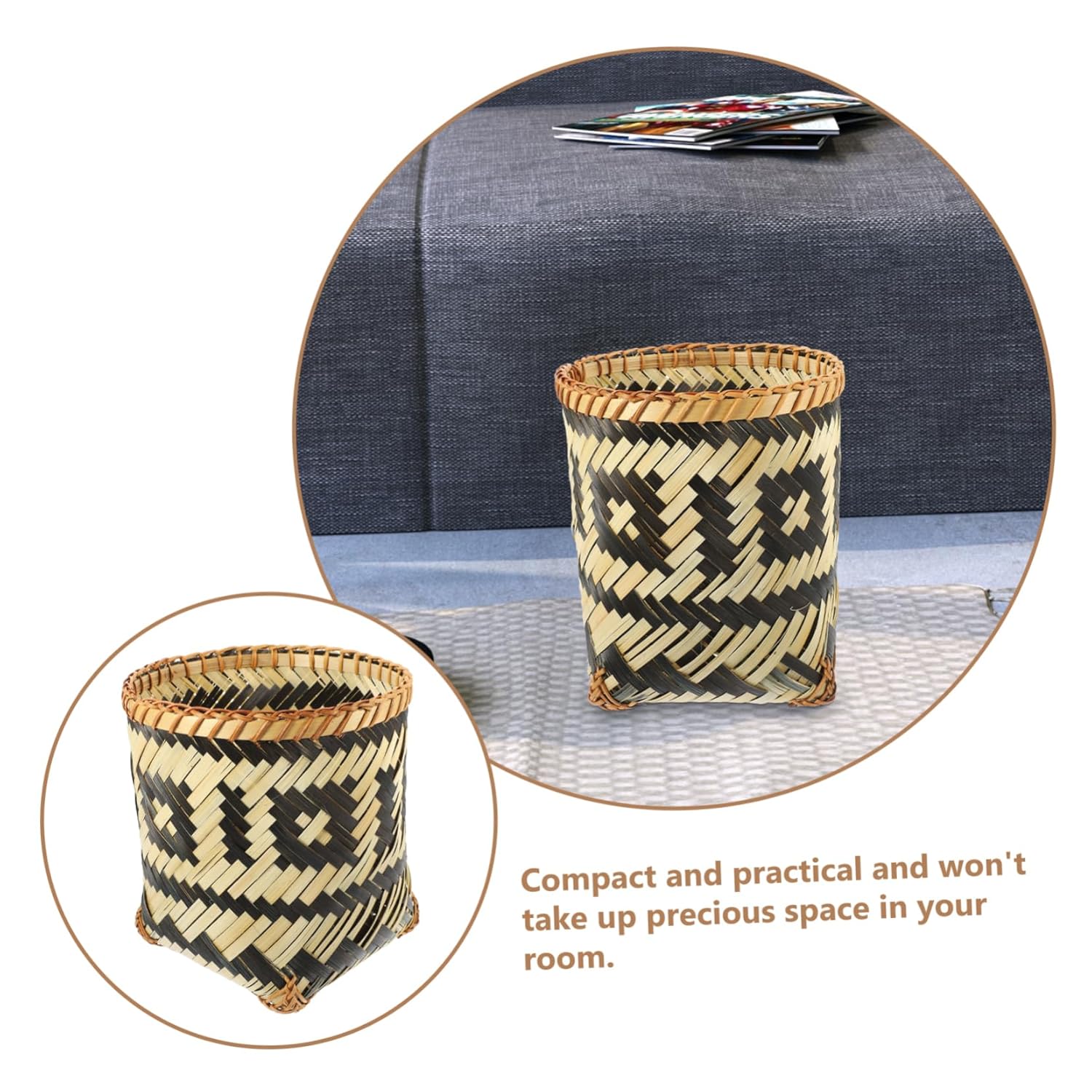 Ciieeo 1pc Bamboo Trash Can Weave Basket Desk Topper Boho Trash Can Wicker Organizer Basket Bathroom Essential Decorative Basket Woven Waste Paper Box Bamboo Weaving Office Egg