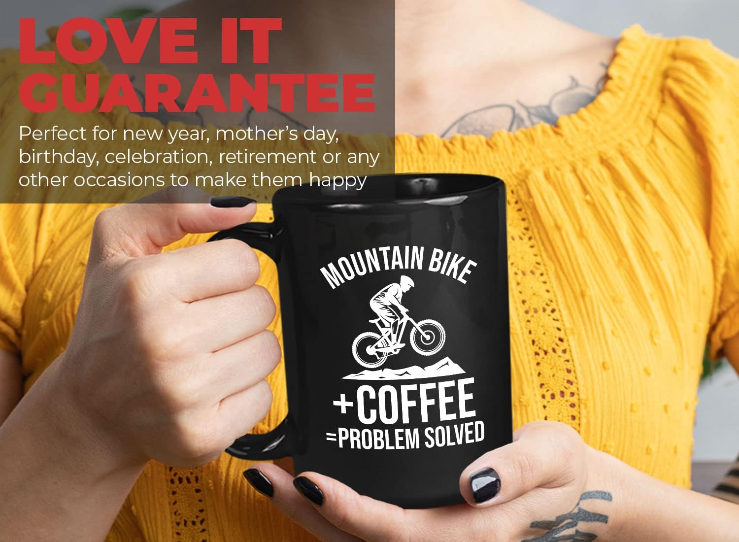 Mountain Biking Coffee Mug 15oz Black - Mountain Biking Coffee - Biker Caffeine Addict Cyclist Outdoor Off Road Motorcycle Racer Sport Adventure