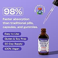 Vista 3 de Gotas líquidas de inositol y colina, veganas, sin OMG, fáciles de tomar, suplemento de inositol de absorción mejorada, vitaminas prenatales