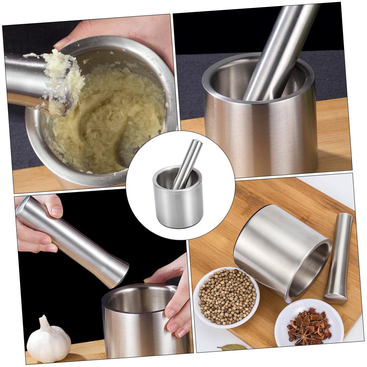 Cabilock Machacador de Ajos de Acero Inoxidable 304 sin Olor Seguro para Alimentos Bol de Molienda Práctico para Cocina y Condimentos