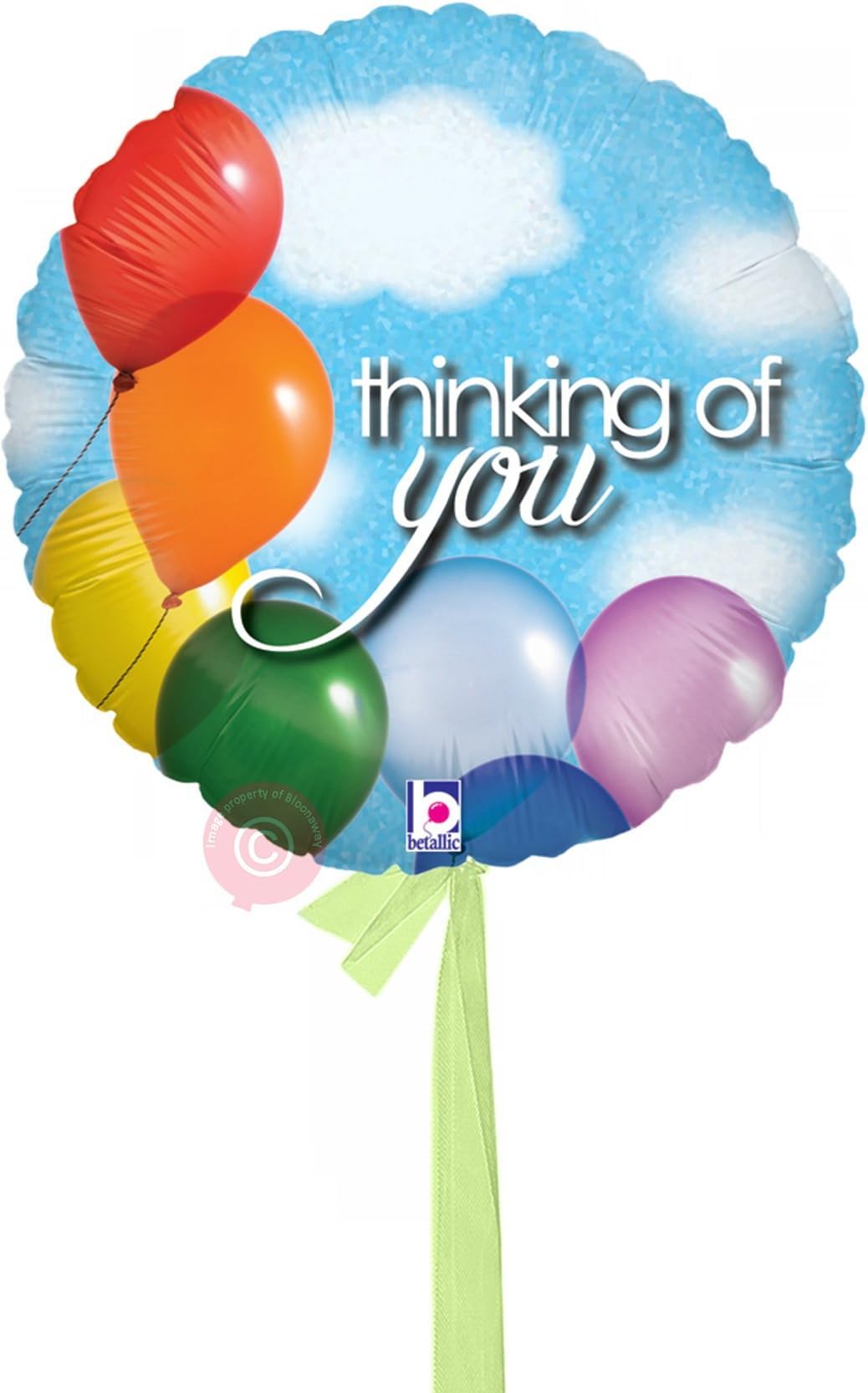 Thinking of You Balloon Sky Holographic - Inflated Helium Balloon Delivered in a Box - Single Balloon - Bloonaway