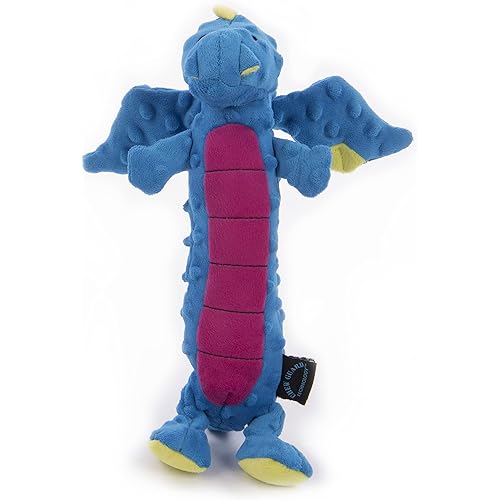 goDog Dragons Skinny Squeaker Dog Toy, Chew Resistant, Durable Plush, Soft, Tough, Reinforced Seams, Blue, Large
