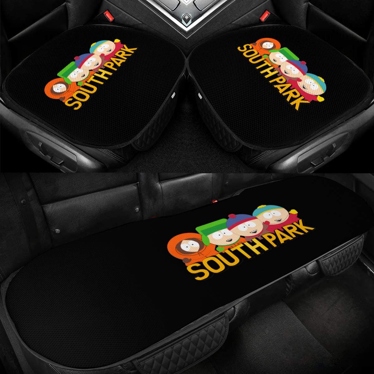 Amazon サウスパーク キャラクター アニメ柄 イラスト 車用 シートカバーセット 前座席用2枚 後部座席用1枚 カーシートカバー 脱とても簡単 滑り止め 防水 通気性 シートクッション 車 バイク