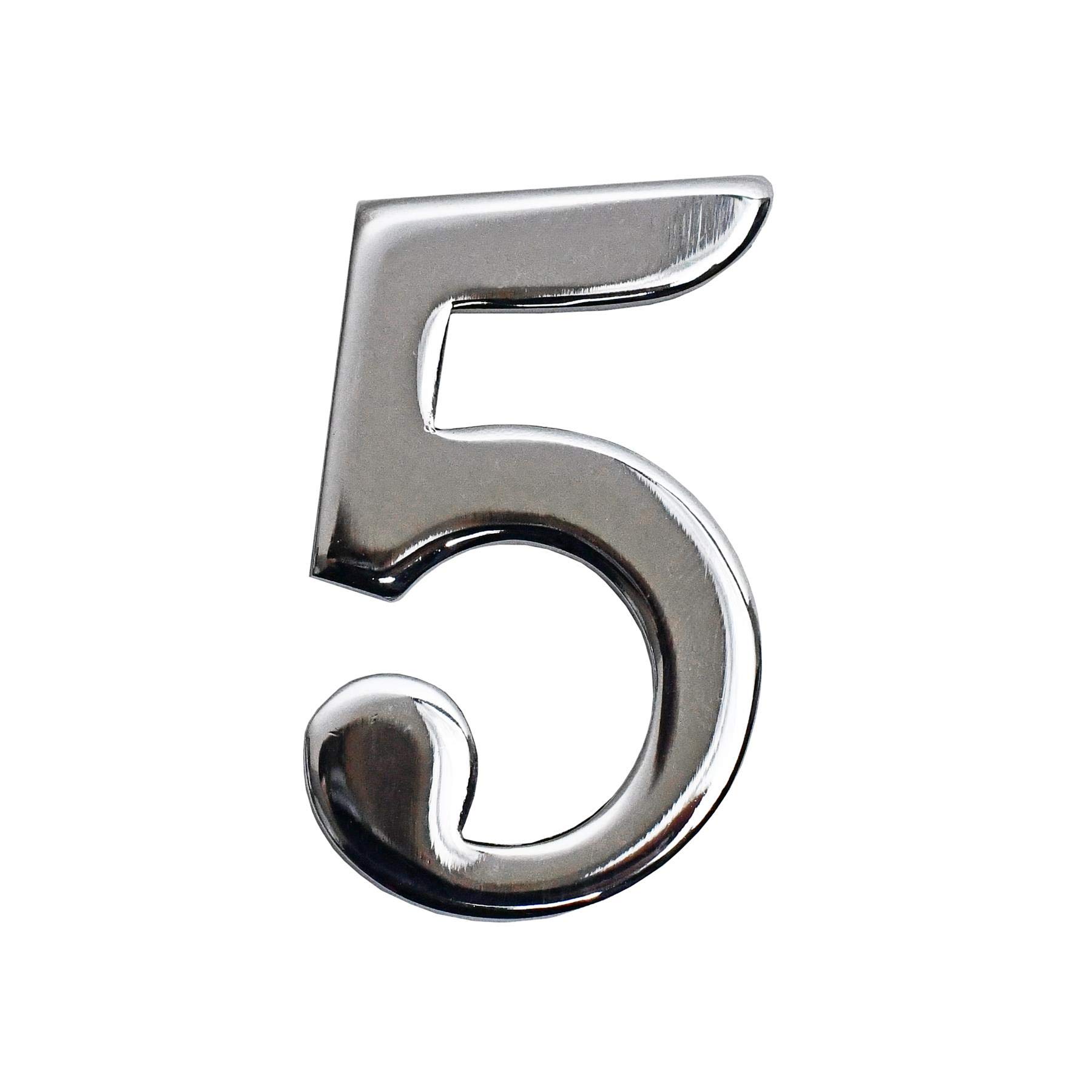 Black Country Metal Works Ltd Classic 1.5" Bright Chrome Number 5 with Fusion- Fix Adhesive