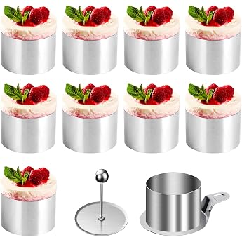Dessert Rings 8 cm - Baking Rings Set of 10 Pieces Lid & Base Plate - Professional Baking Accessories for Mousse Cakes & Pastries