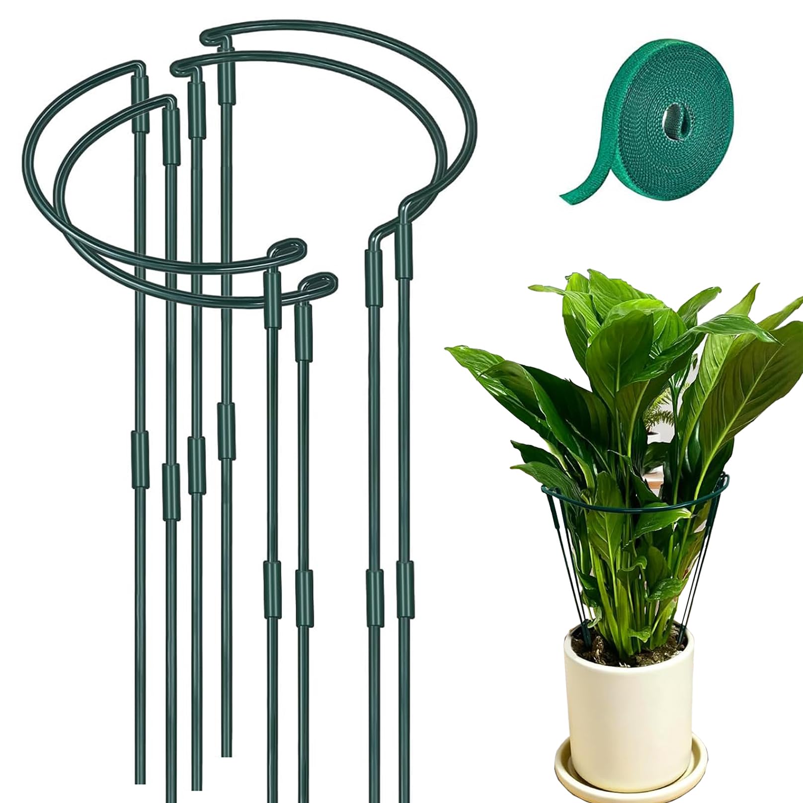 POTWPOT 4 Pack 25×60cm Plant Support Stakes, Adjustable Metal Garden Half Round Plant Support Ring Cage for Peonies Monstera Roses Hydrangeas Vegetables Tomatoes — image 1