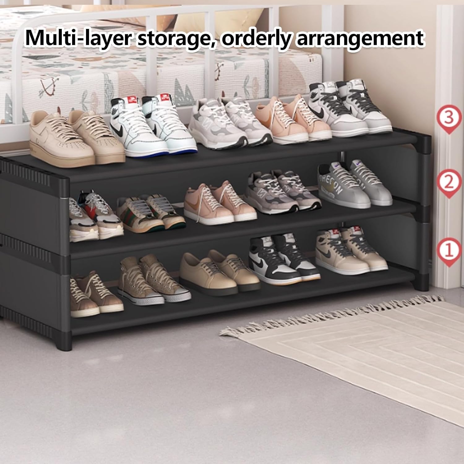 Under Bed Shoe Rack with Wheels, 3-Tier Rolling Shoe Organizer Cart for Storage, Portable Shoe Shelf for Hallway Closet Bedroom Dorm(Gray,80x43x26cm/31x17x10in)