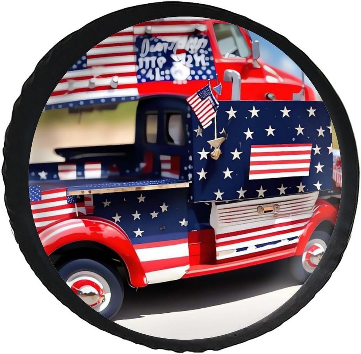 Universal Fits Diameters 28-34inch Spare Wheel Tire Cover 4th of July Patriotic Truck Waterproof Leather Wheel Cover for Trailer RV SUV