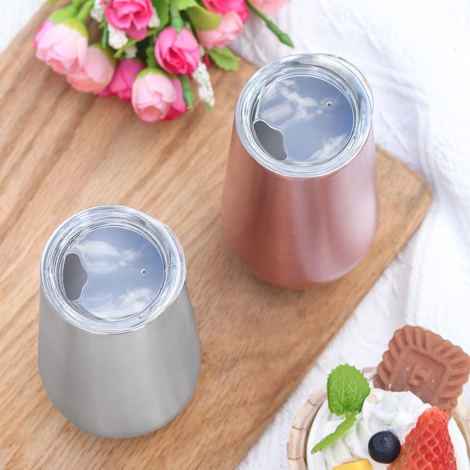 Sivaphe 2Pack Stemless Champagne Flutes Set with Lid Stainless Steel Insulated Vacuum Tumbler Cocktail Cups Reusable Wedding Toasting Method 6 Ounce Blue - Image 6