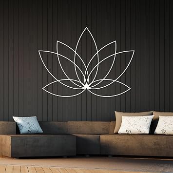 Idadey Metal Lotus Flower Wall Art, Zen Geometric Metal Decor, Minimalist Floral Meditation Artwork, Abstract Yoga Studio Accent, Modern Single-Line Botanical Hanging for Bedroom White, 19x13in|48x33cm