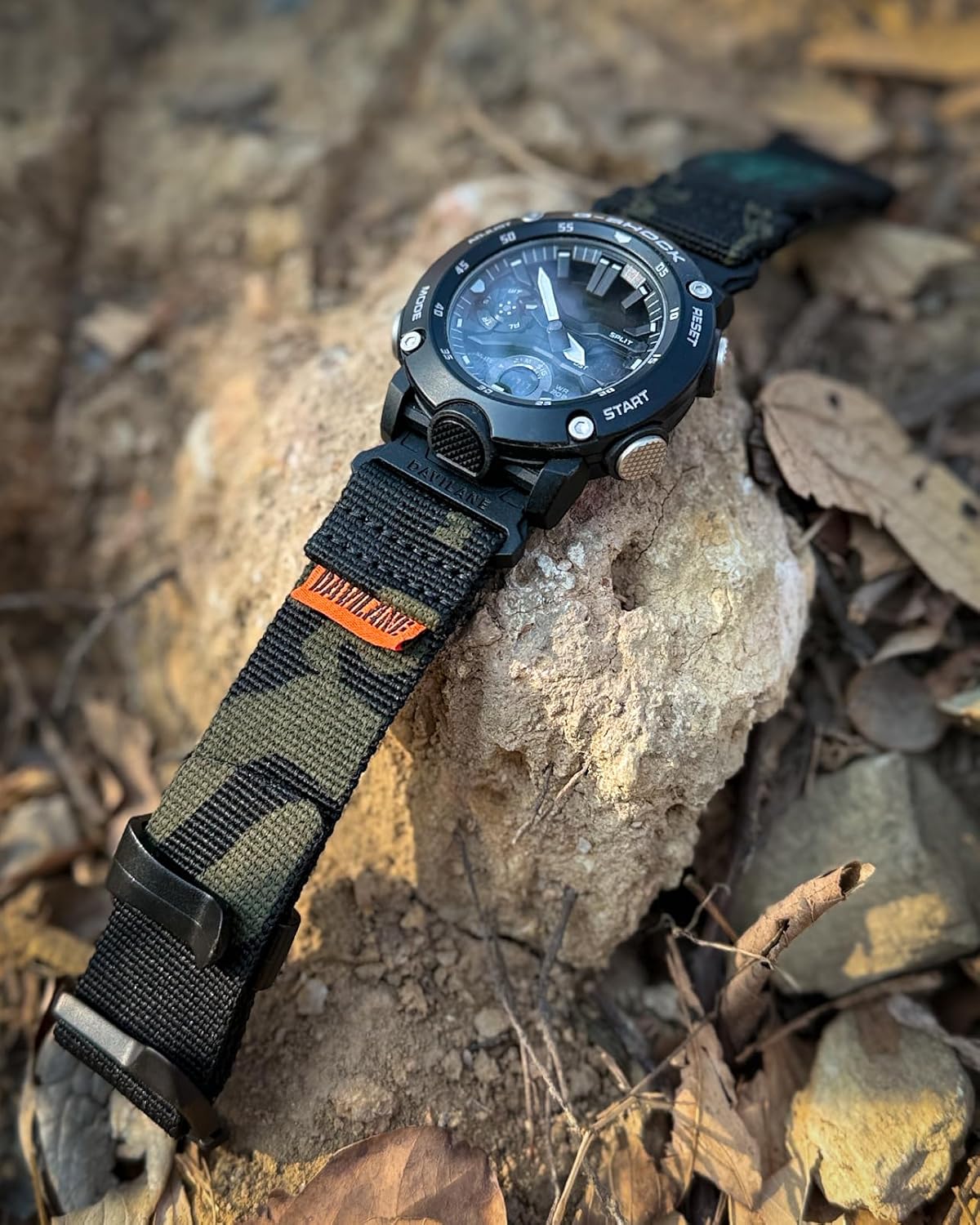 24mm Quick Release Nylon Watch Band Compatible with Casio G shock GA-2000 PRG-600/650 PRW-6600, Stylish & Unique Design, Swappable Patches & G-Hook Closure Sporty Watch Strap