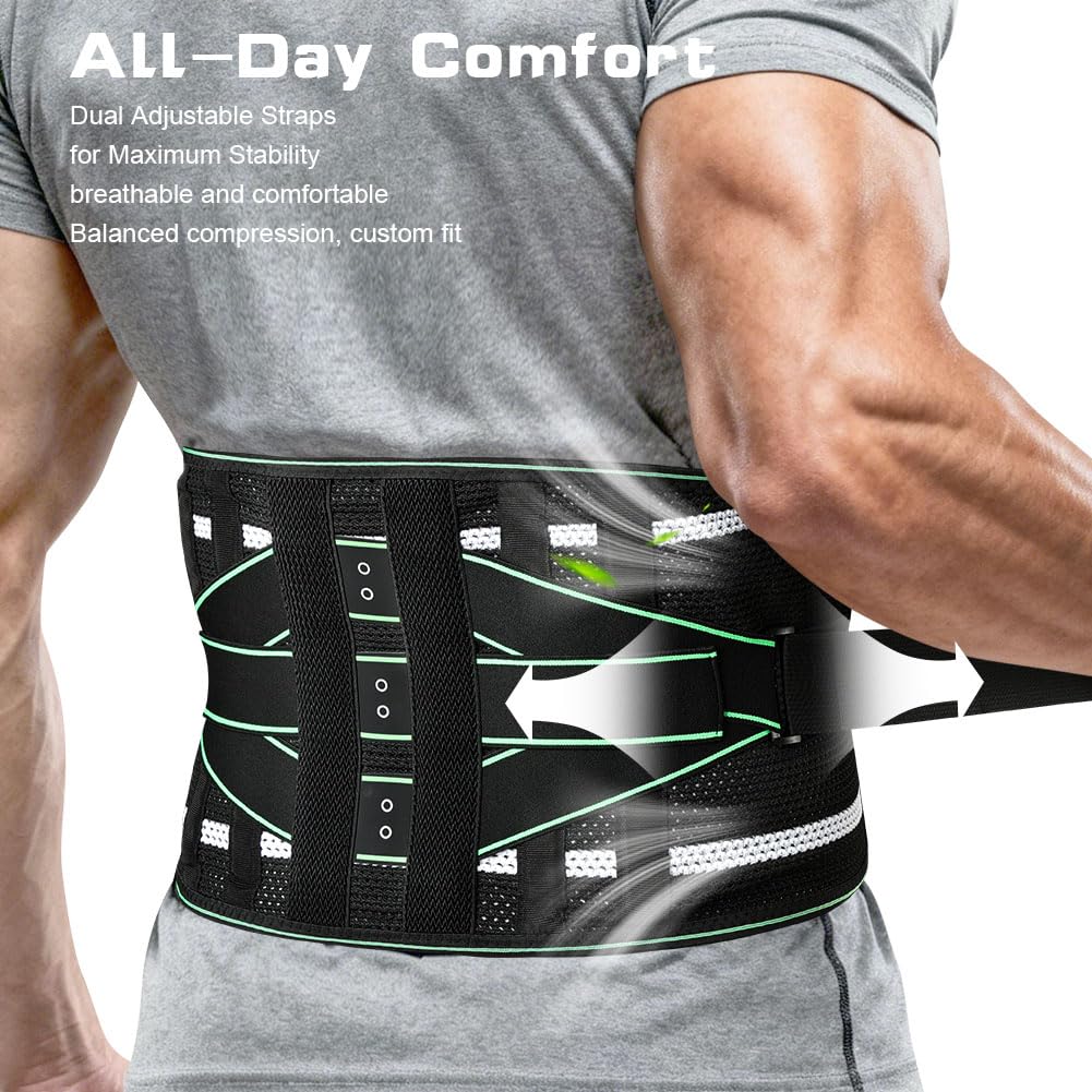 Ceinture Lombaire avec Coussin 3D, Ressorts Soutien Sangle Double Réglable, Respirant Support Lombaire avec 4 Supports Métalliques 2 Ressorts Soutien, Pour Sciatique, Hernie Discale, Scoliose