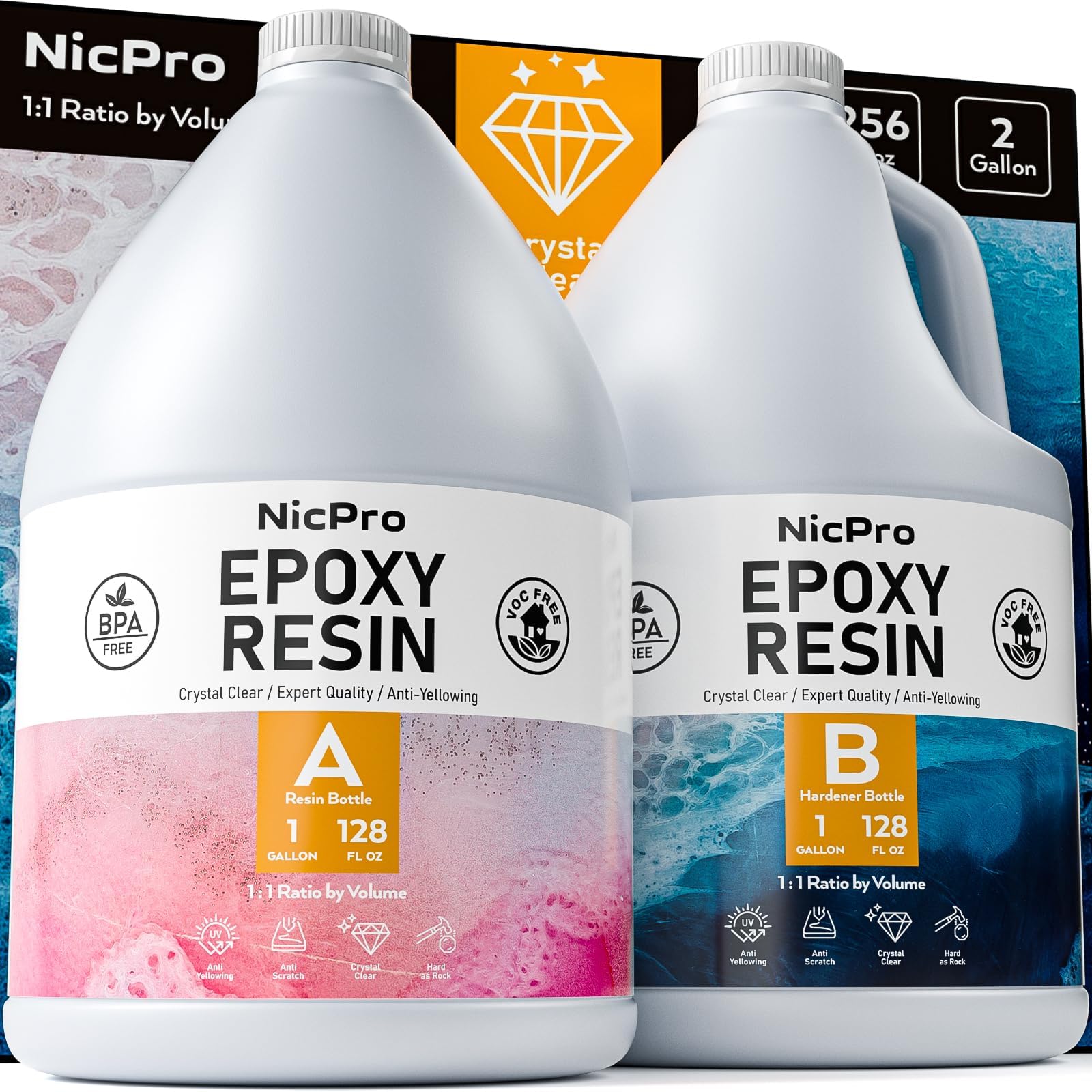 Nicpro 2 Gallon Crystal Clear Epoxy Resin Kit, Not Yellowing & Bubbles Free Food Safe Resin for Coating and Casting, Craft DIY, Jewelry Making Art, Molds, Tables Top, Wood