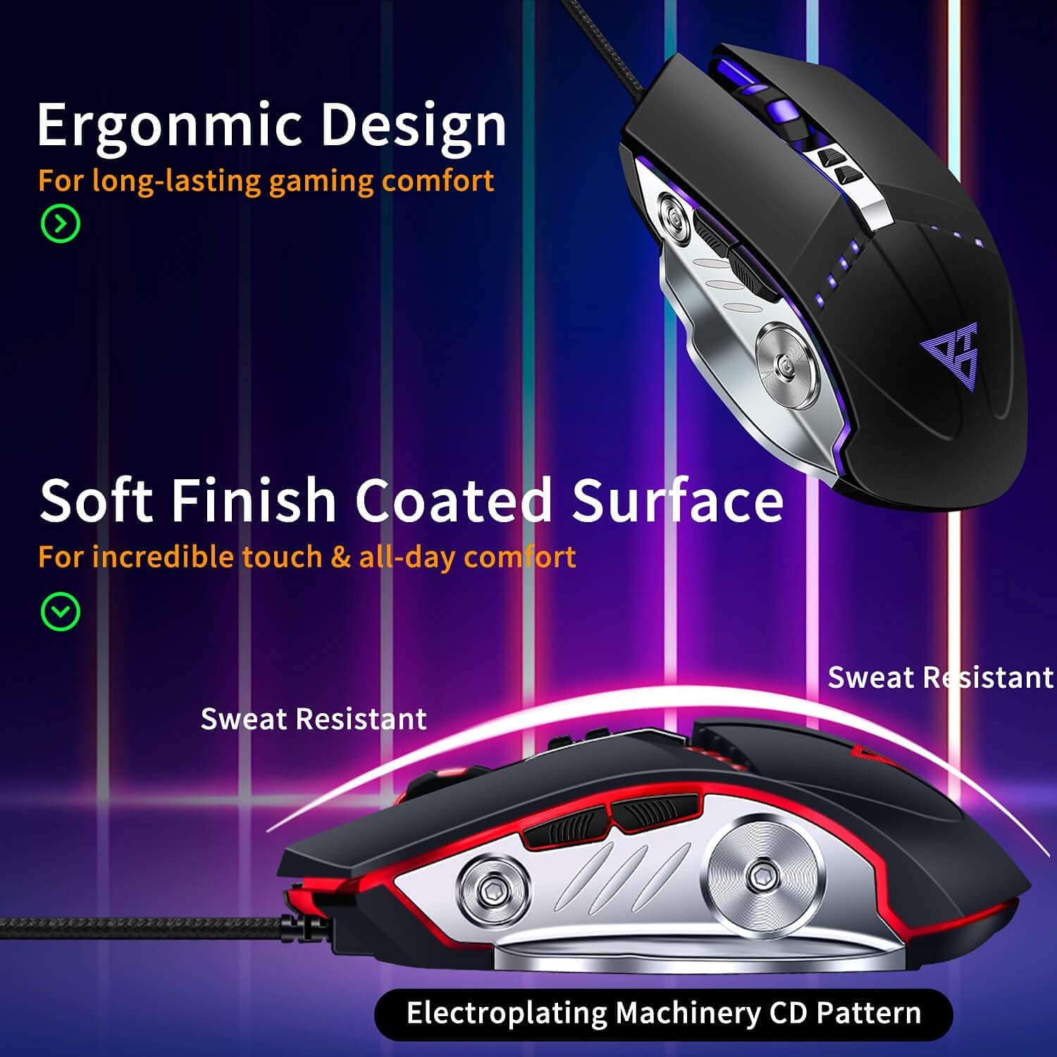 LENRUE Gaming Mouse Wired, Ergonomic Computer Mice with 7 Programmable Buttons, 4 Circular & Breathing LED Light, 4 Adjustable DPI Up to 3200 for PC Mac Laptop and Gamer (Black) (Renewed)