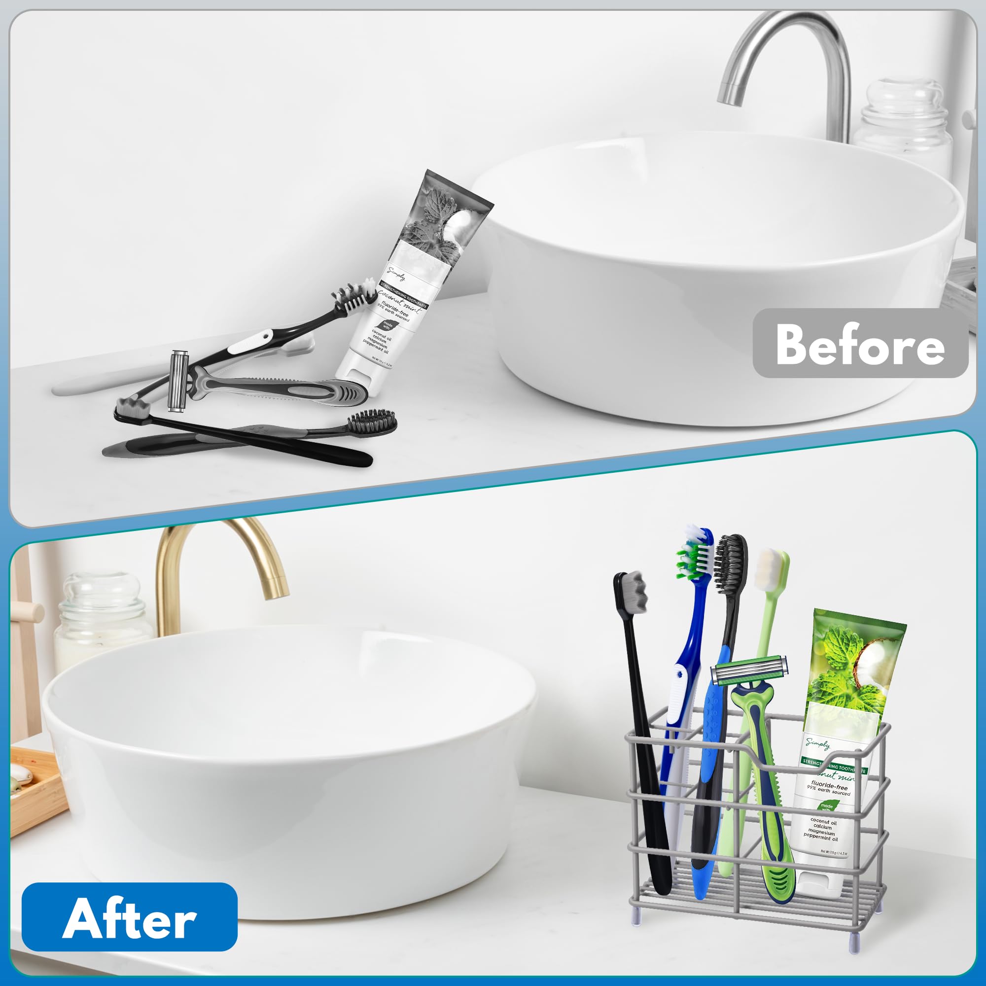 Stainless Steel Toothbrush Holder - Bathroom Organizer -5