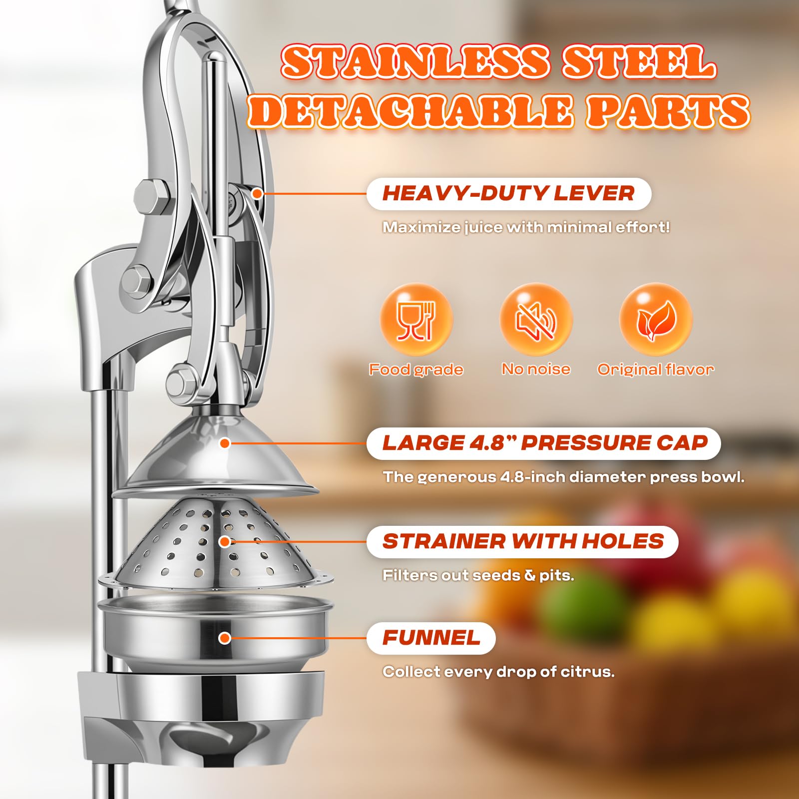 Moongiantgo Dual-Mode Gewerblicher Saftpresse Manuell, Professionelle Zitronenpresse mit Müheloser Hebelarm, Ergonomische Orange Granatapfel Limette Wassermelone Frucht Handpresse | Gewerblicher Saftpresse Manuell mit Müheloser Hebelarm, Ergonomische für