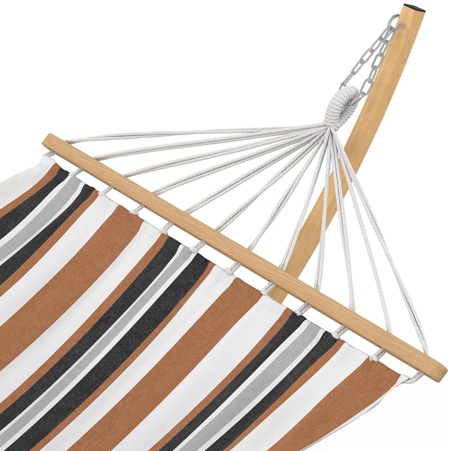 IDMarket – Hamaca XL con soporte de metal, efecto madera y tela rayada negra, blanca y chocolate