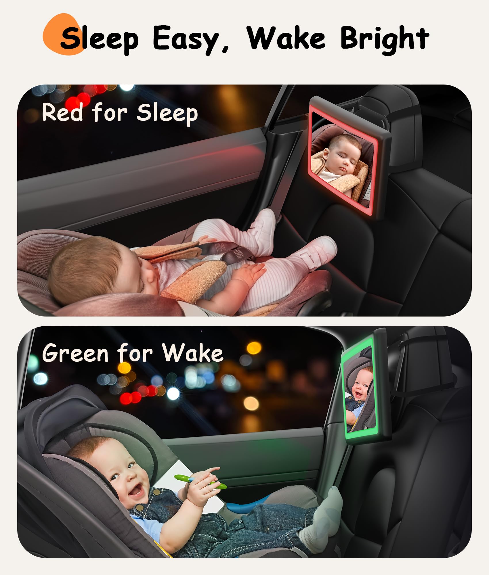 Easyera Espejo de coche para bebé con luz