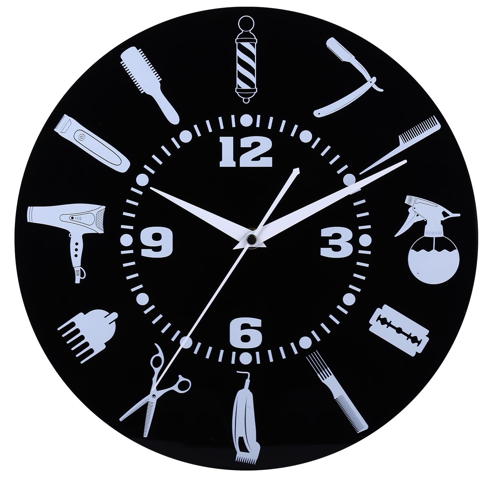 12 Inch Hair Stylist Wall Clock with Barber Tools Dial, Silent Quartz Movement and Battery Operated - Great Gift for Hairdressers and Salon Decor