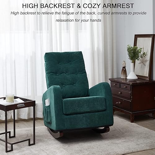 Miniatura 11 de Dolonm Mecedora moderna para el cuarto del bebé, tapizada de terciopelo, con botones copetudos, respaldo alto, sillón decorativo para sala de estar,