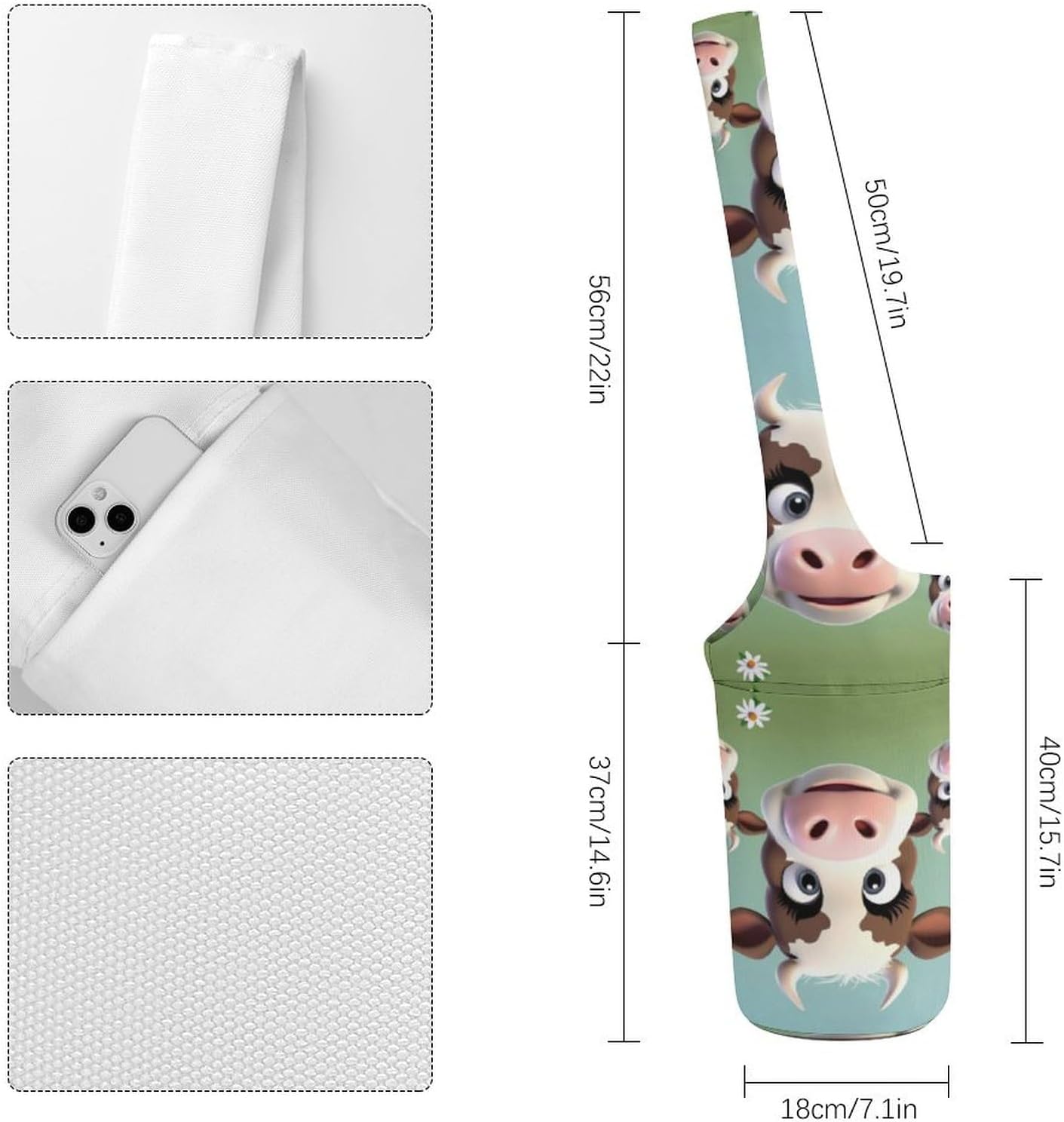 Cute Cow Printed Yoga Mat Bag Long Tote with Pockets for Your Yoga Accessories Exercise Yoga Mat Carrier Holder Multi-Functional Storage Bag Holds Most Pilates Mats image 2