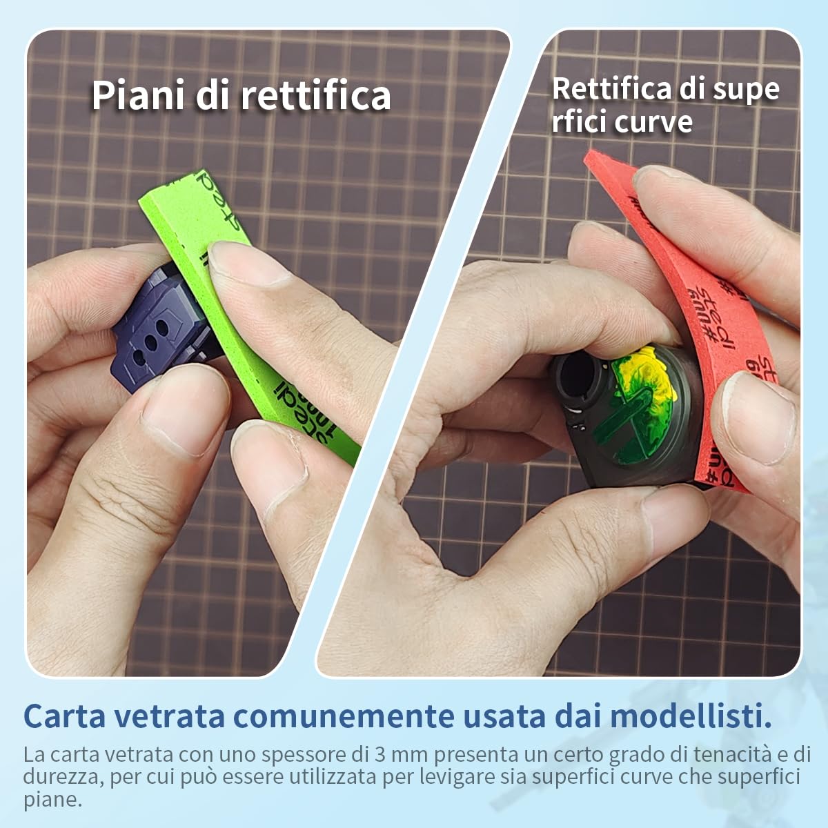 stedi Spugna abrasiva per edifici Gundam, 3 mm, per hobby, modellismo, blocco di levigatura a mano, impermeabile, a secco, riutilizzo, carta vetrata gundam grana #1000#1200#1500, 30 fogli