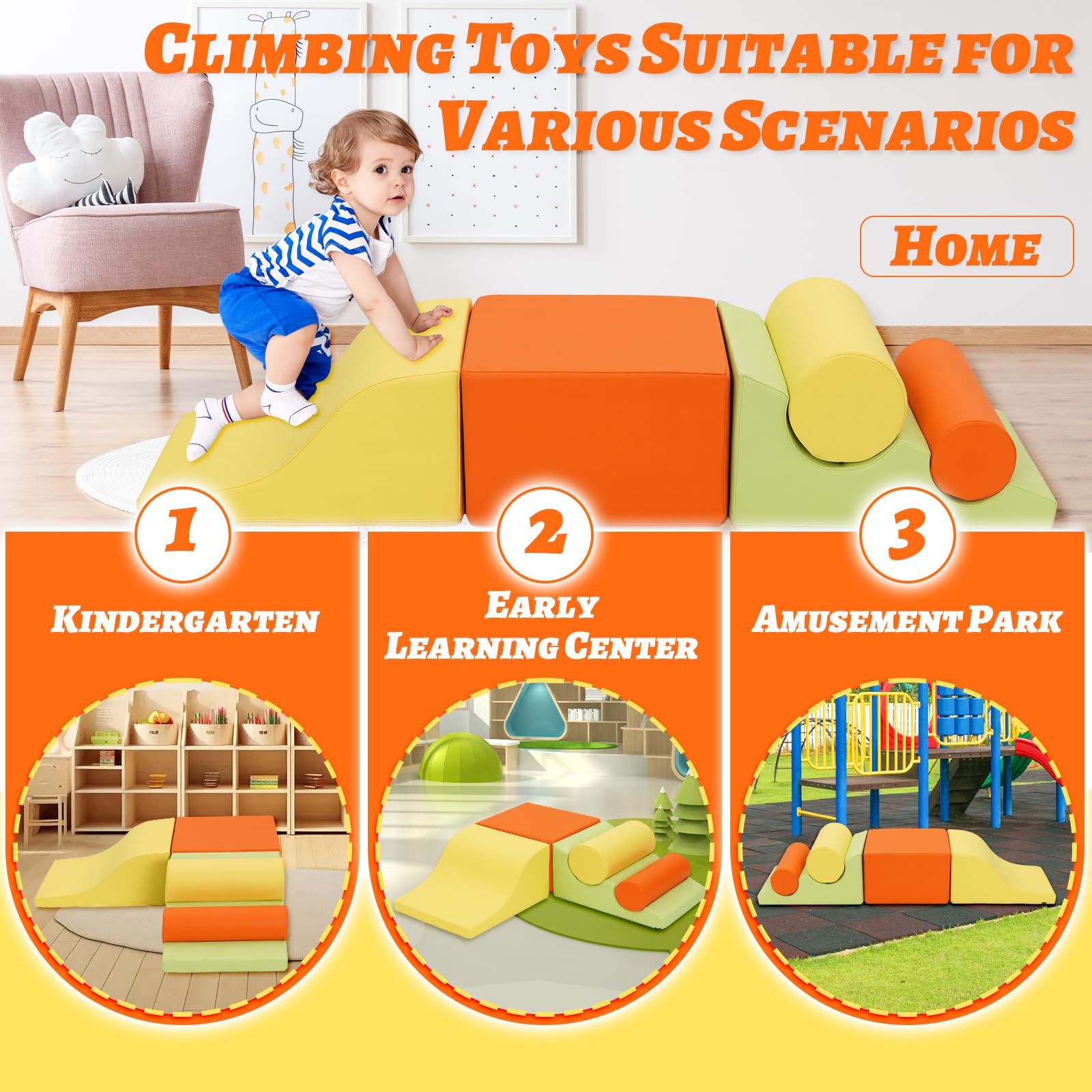 Kinder-Klettermatte Aus Schwamm,Schaumstoff Bausteine Baby.Montessori Spielzeug Kids Soft Play Set, Motorikwürfel Spielzeug ab 1 Jahr Baby Soft Play Set Für Zuhause & Kita