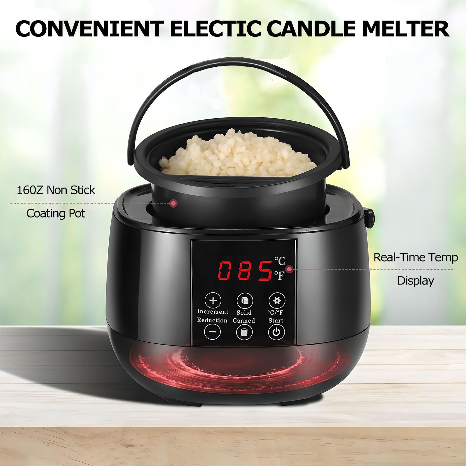 Fondoir à Bougies électrique 1L Avec écran LED - Kit Fabrication Bougies Incluant Mèches, Bâtons, Autocollants | 100W, Contrôle Température Précis