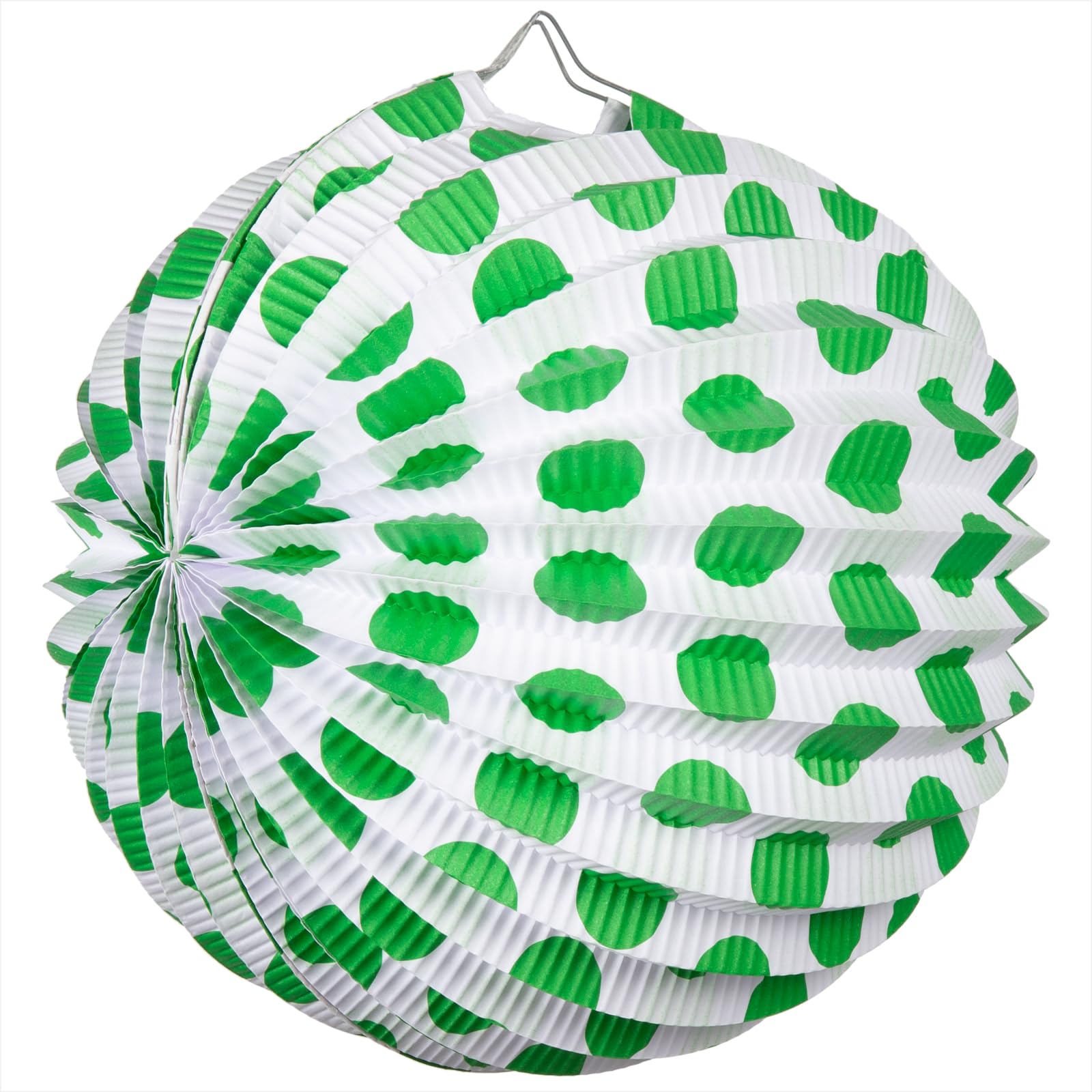 24 Unidades de farolillos de Papel Redondo de Color Blanco con Lunares Verdes de Ø 21,5 cm - Farolillos Colgante de Papel, decoración Fiesta Boda, cumpleaños, Primavera, Feria, comuniones.