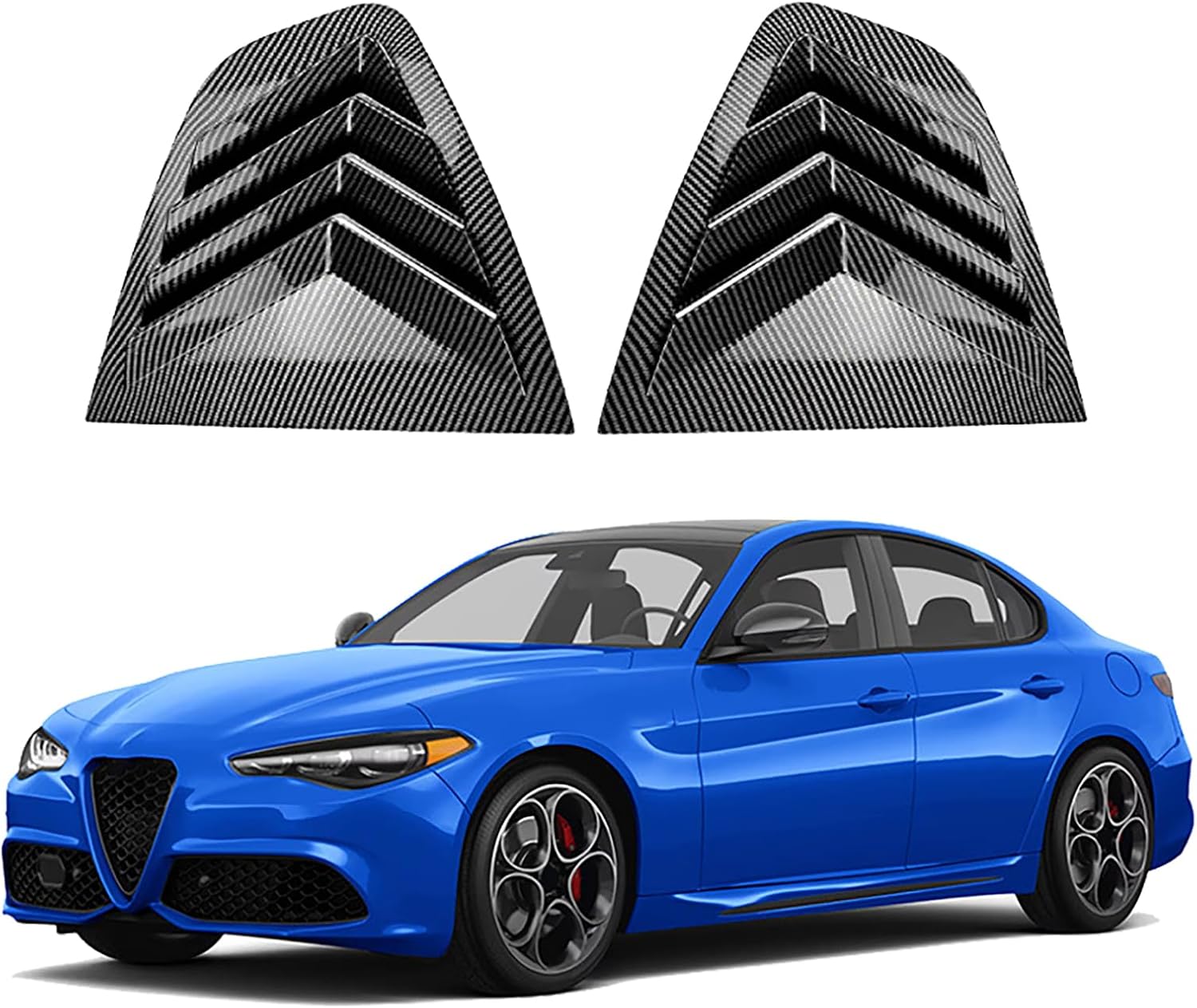 Rear Side Window Louvers for Alfa Romeo Giulia 2015 2016 2017 2018-2025, Triangular Window Glass Blinds, Sport Style Sun Shade Privacy Cover, Carbon Fiber